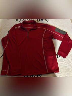 PING Men's Red Lightweight Quarter-Zip long sleeve Shirt Size L